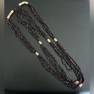 Long Black Seed Beaded Necklace